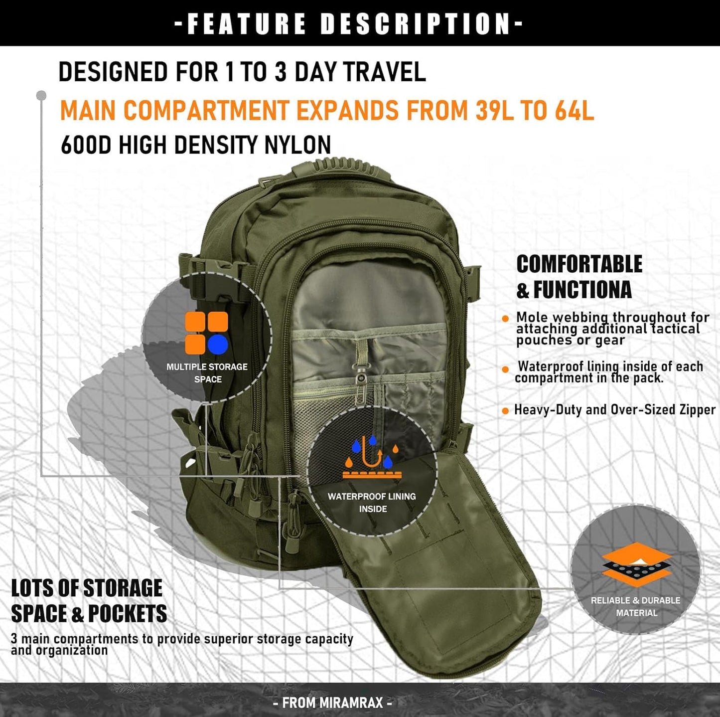 Tactical Backpack Military Backpacks for Men Army Expandable 3 Day Assault Pack Molle Backpacks Bug Out Bag for Camping Hiking Rucksack Fishing