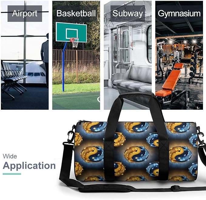 Foldable Gym Travel Bag KoiFish Fish Yin Yang Overnight Weekender Travel Bag Dance Sports Gymnastics Bags Unisex Overnight Bags