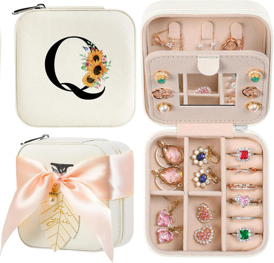 AYGXU Travel Jewelry Box for Women and Girls - Small Case With Initial A-Z - Teacher Gifts