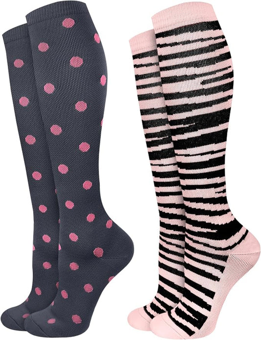 2Packs Compression Socks for Women - 15-20 mmHg Graduated Circulation Support for Nurses, Athletes and Travel