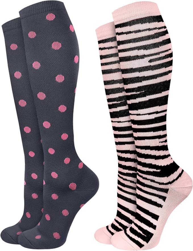 2Packs Compression Socks for Women - 15-20 mmHg Graduated Circulation Support for Nurses, Athletes and Travel