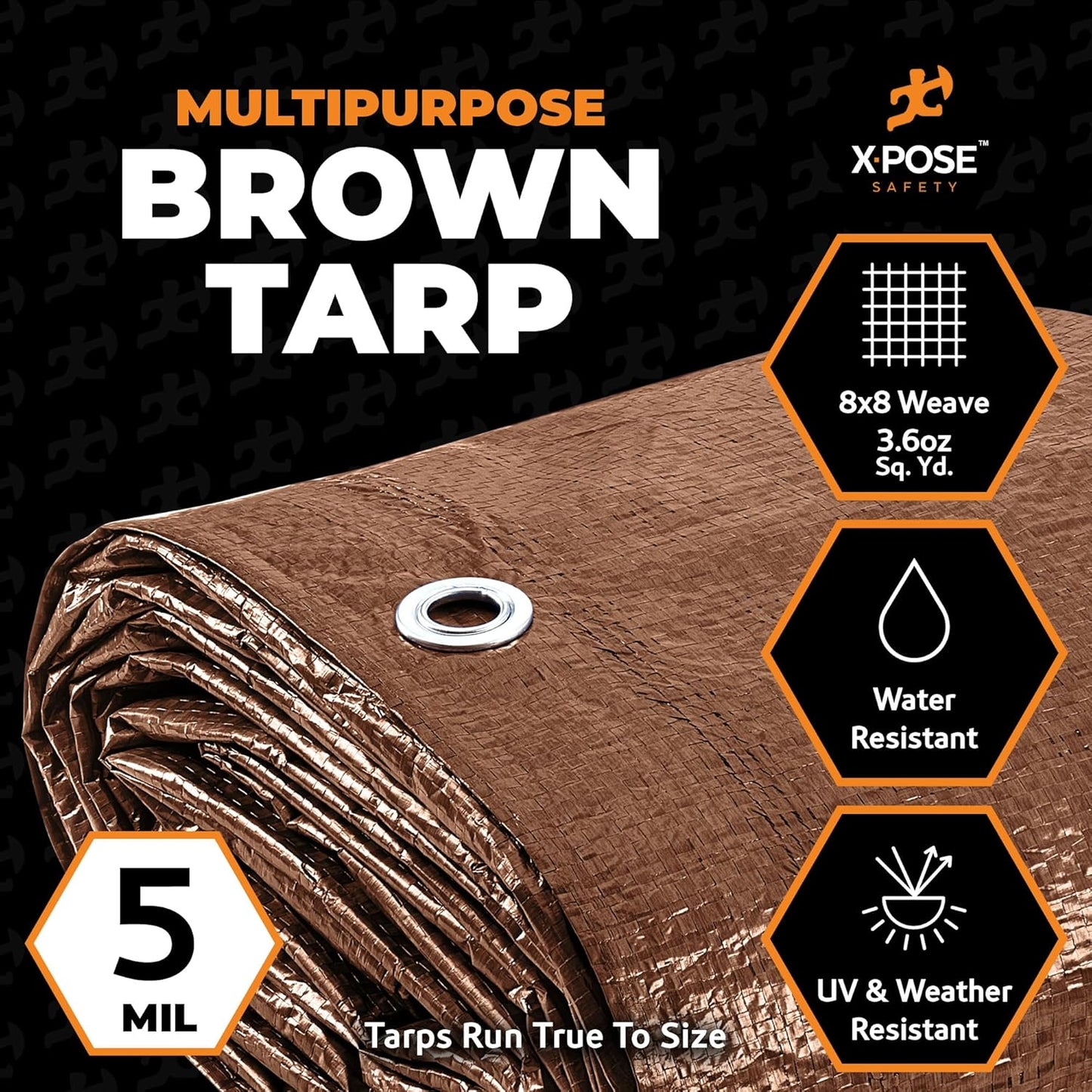 Multipurpose Protective Cover Brown Poly Tarp 40' x 60' - Durable, Water Resistant, Weather Resistant - 5 Mil Thick Polyethylene - by Xpose Safety