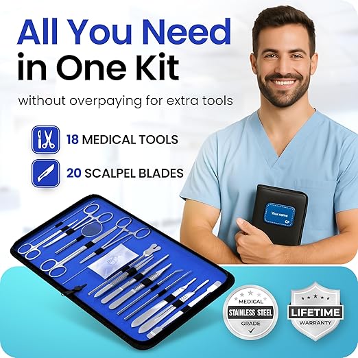 Core Flex Advanced Dissection Kit Biology Lab Anatomy Dissecting Set with Stainless Steel Scalpel Knife Handle Blades for Medical and Veterinary Students Stainless Steel 38-Piece