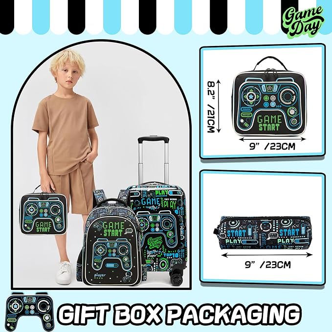 Kid's Luggage Set 5 Piece Suitcase Set 16" Hardside Luggage with Spinner Wheels Boys Carry on Toddler Travel Rolling Luggage Airline Approved