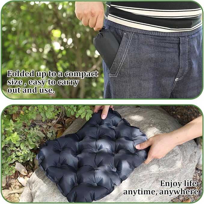 Inflatable Seat Cushion Portable Travel Airplane Seat Cushion Self-Inflating Camping Air Sitting Pad Portable Bleacher Cushions for Office Chair Hiking Outdoor Climbing Kayak Patio Car