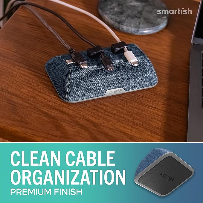 Smartish® Magnetic Cord Holder - Bigger Cable Wrangler Organizer with Magnet Clips for Charger Management on Desktop, Nightstand - Holds 6+ Cables - Blue Jeanie
