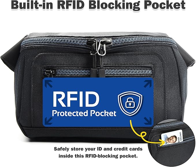 RFID Blocking Anti Theft Fanny Pack for Women and Men with Safety Hook for Travel and Daily Commute Water Resistant Crossbody Waist Bag Multiple Pockets Lightweight QUATIAN