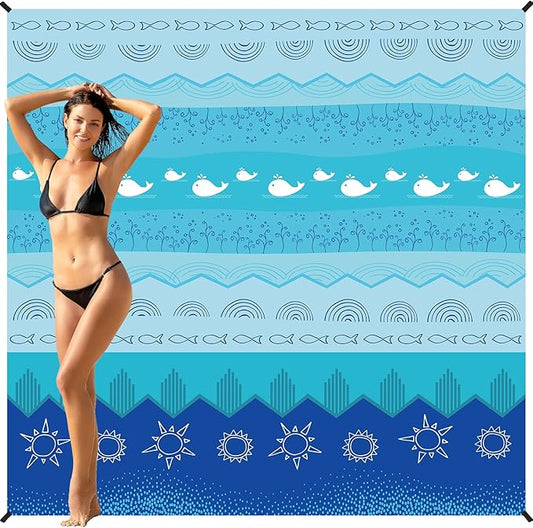 BYDOLL Beach Blanket 78''X81'' Waterproof Sandproof Suits1-4 Adults Oversized Lightweight Large Blanket Picnic Mat for Beach Sand Free Travel Camping Hiking Picnic