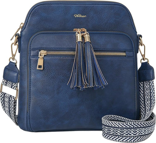 Women's Leather Crossbody Bags Anti Theft Purses RFID Blocking Handbags Trendy Travel Adjustable Strap Tassel