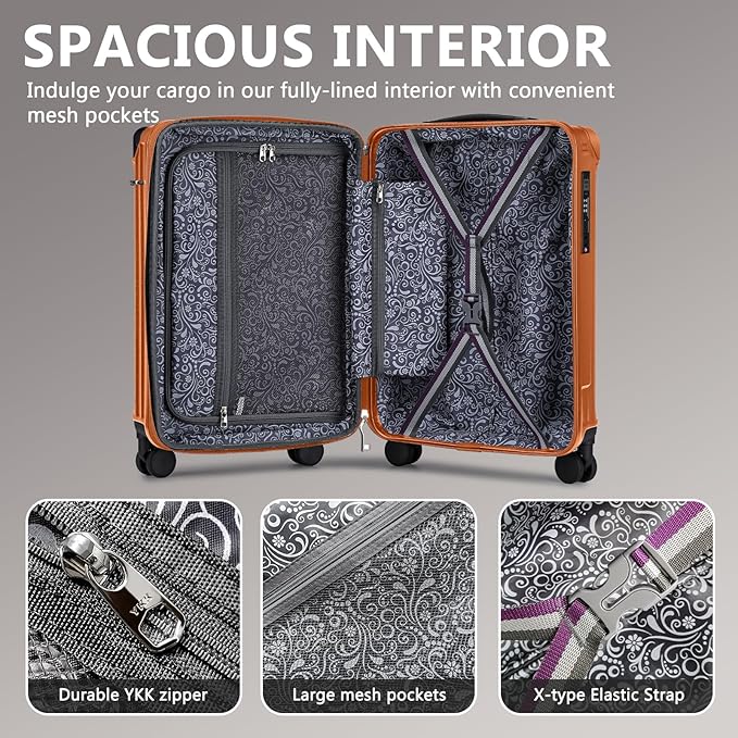 Joyway 20in Carry On Luggage with Cup Holder and USB Port, 25% Expandable Capacity, Smart Suitcase Set with Anti Slip Wheels and Handbag, Perfect for Men and Women (Brown, Carry-On 20-Inch Handbag)