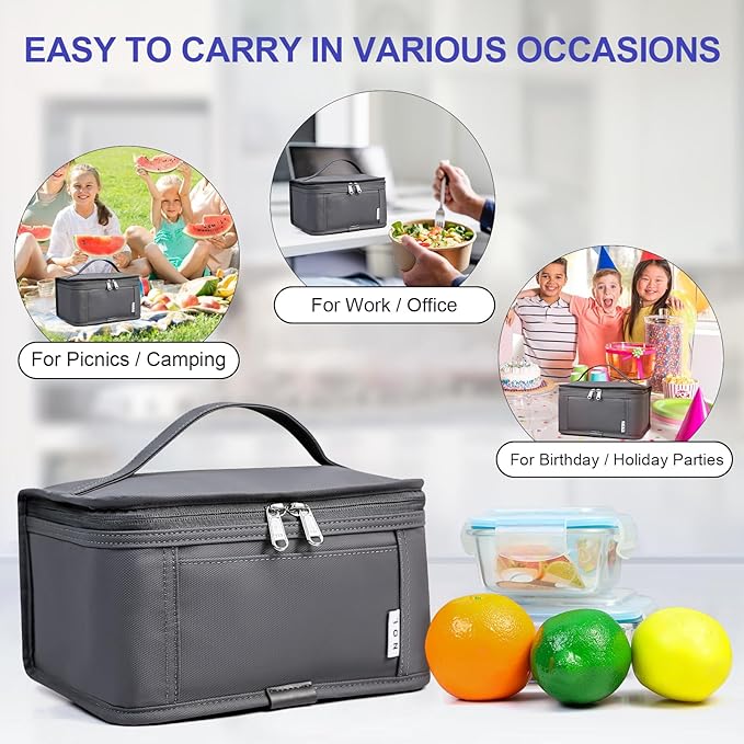 NOL Natural Organic Lifestyle Small Lunch Bag Mini Lunch Box Insulated Lunch Bag for Men/Women Leakproof Cooler Tote Bag Lightweight Nylon Waterproof Lunch Box For Work, Dark gray