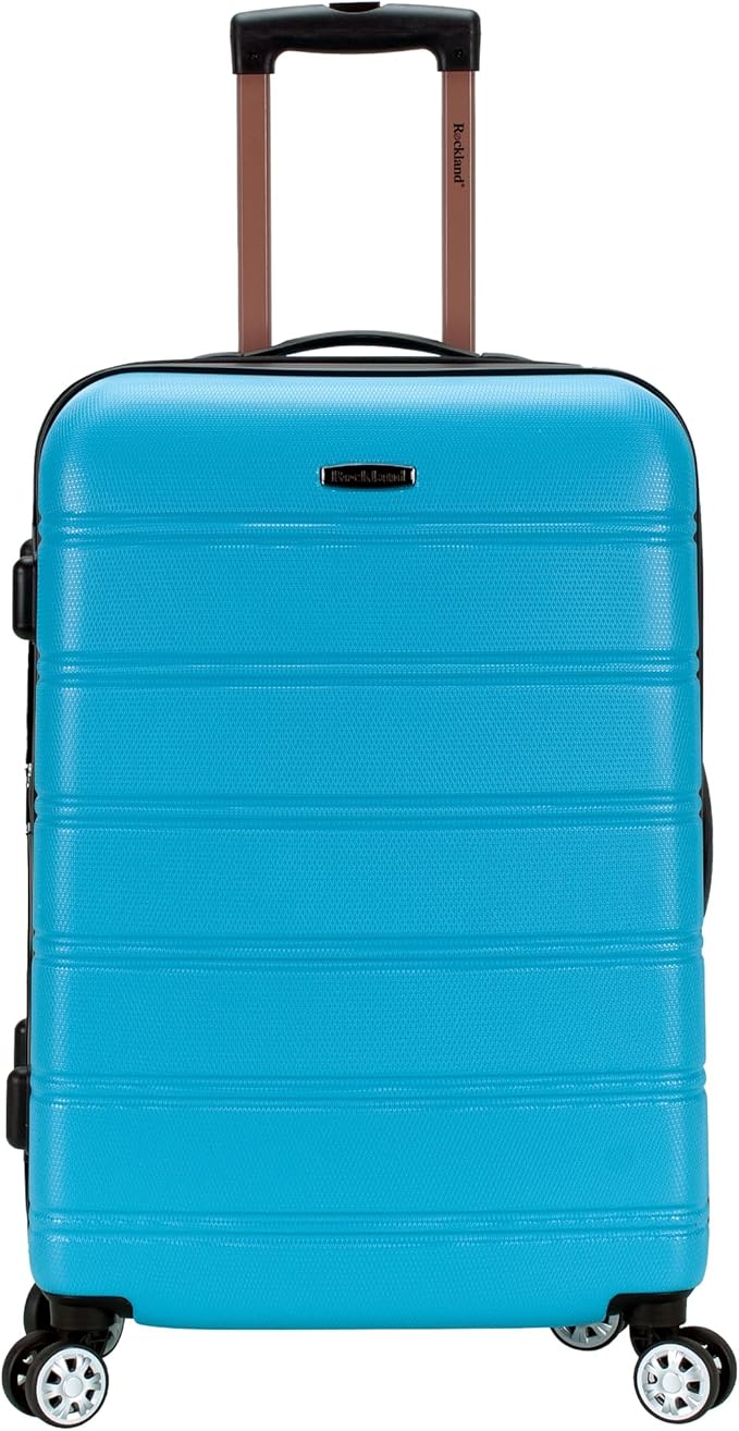 Rockland Melbourne Hardside Expandable Spinner Wheel Luggage, Turquoise, Checked-Medium 24-Inch