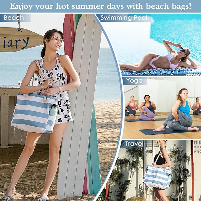 Pleneal Beach Bags For Women - Large Beach Bags with Zipper Waterproof Sandproof Swim Pool Beach Bag