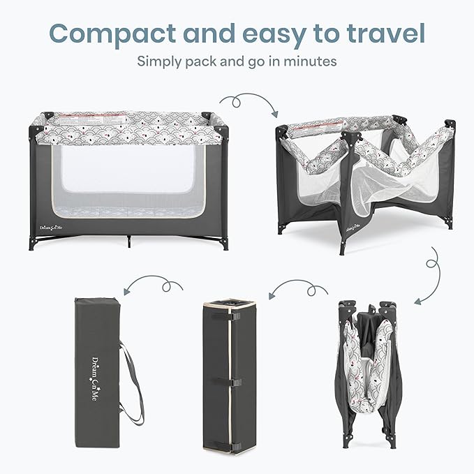 Dream On Me Zodiak Baby Playard, Breathable Mesh Sides, Soft Comfortable Mattress, Quick & Easy to Fold with Travel Carry Bag, Compact Space Saving Design - Gray
