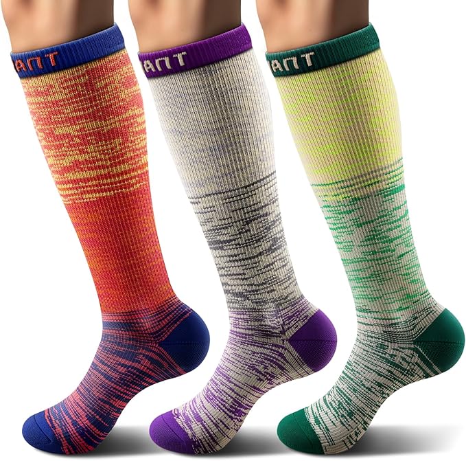 BULLIANT Men Compression Socks 3Pairs-Knee High Socks 15-20 Pressure Unise- Cushioned Sole Extra Wicking