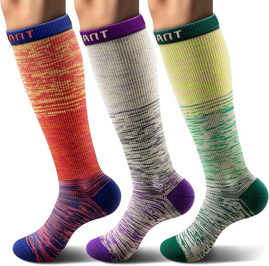 BULLIANT Men Compression Socks 3Pairs-Knee High Socks 15-20 Pressure Unise- Cushioned Sole Extra Wicking