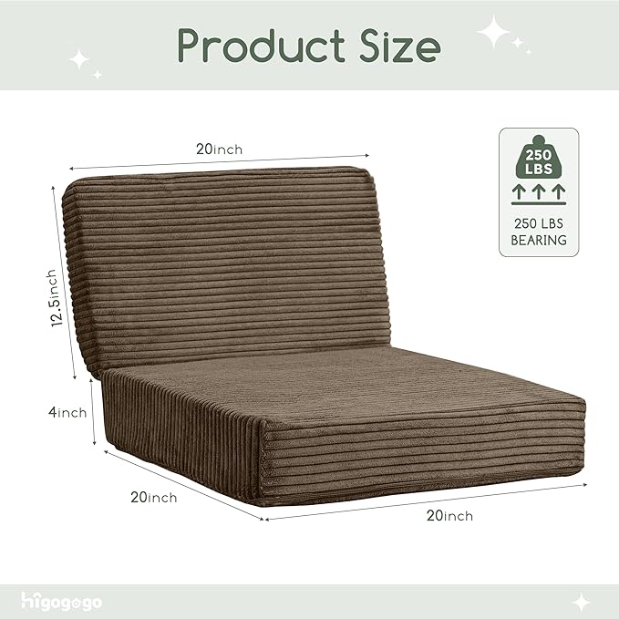 HIGOGOGO Corduroy Recliner Chair Cushion with Lumbar Support Pillow Soft Non-Slip 4" Thick Seat Pad Prevent Buttocks Pain in Seniors (Coffee, 12" Backrest)
