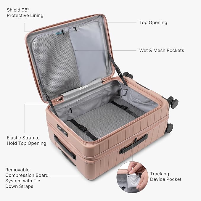 Traveler's Choice Novia Top Opening Expandable Polycarbonate Luggage with Spinner Wheels, Pink, 30-Inch Large