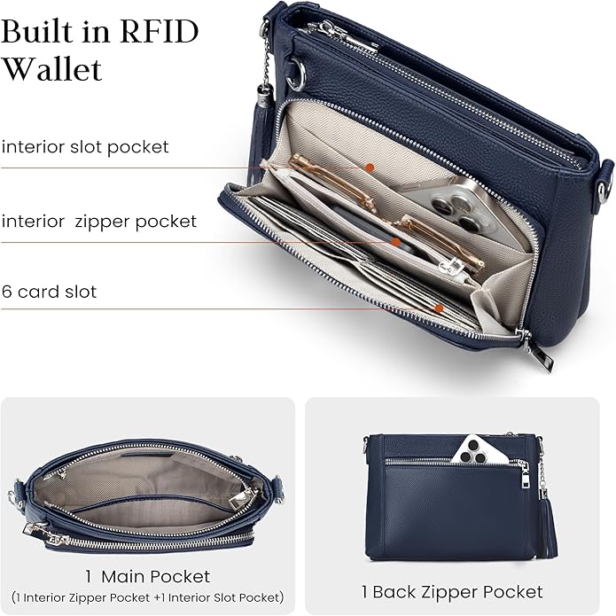 befen Anti Theft Genuine Leather Crossbody Bags for Women Handbags and Shoulder Basg with Built in Wallet RFID Leather Purse