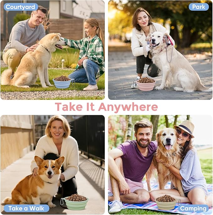 Collapsible Dog Bowls 2-Pack, 22OZ Silicone Large Breed Water & Food Bowls, Portable Pet Bowls with Hook for Travel, Meet Needs in Different Scenarios,Pet Essentials
