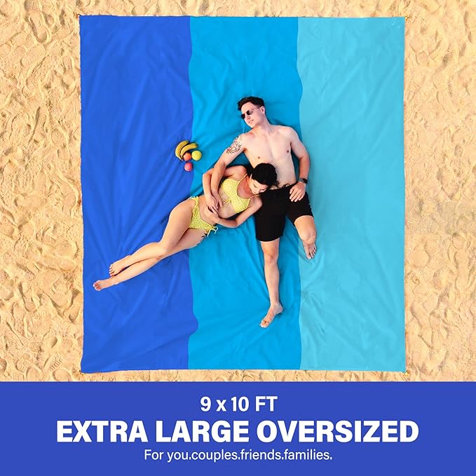 Beach Blanket Oversized Extra Large 10'X 9',Waterproof Sandproof Beach Blanket 2-8 Adults Lightweight Durable for Travel Camping Hiking Picnic