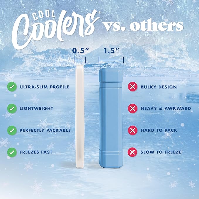 Cool Coolers by Fit & Fresh XL Slim Ice Packs, Quick Freeze Reusable Ice Packs for Lunch Boxes & Coolers, Long-Lasting, Space Saving Cooler Ice Packs, Ivory, 4Pk