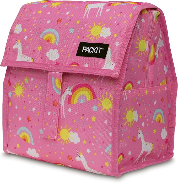 PackIt Freezable Lunch Bag, Unicorn Dream Pink, Built with EcoFreeze Technology, Foldable, Reusable, Zip and Fold Closure with Buckle Handle, Designed for Work Lunches and Fresh Lunch On the Go