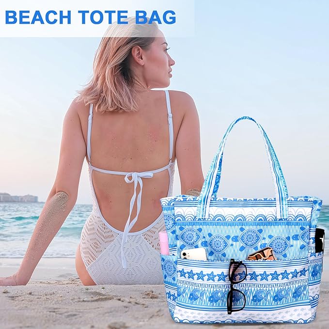 LEDAOU Beach Bag Waterproof Sandproof Women Beach Tote Pool Bag with Zipper for Swim Gym Grocery Travel with Wet Pocket | Sandproof, with Zipper, for Gym, Grocery, Travel, with Wet Pocket