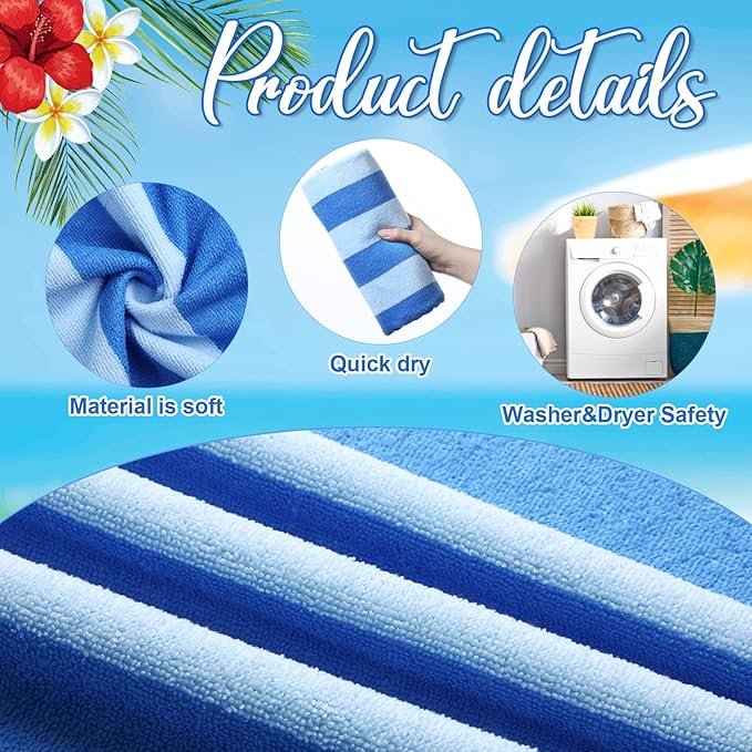 Peryiter 6 Pcs Oversized Microfiber Beach Towels 59 x 28 Inch Large Quick Dry Pool Towels Absorbent Camping Travel Blanket Set for Women Men Bath Beach (Stripe Style,28 x 59 Inch,Light and Dark Blue)