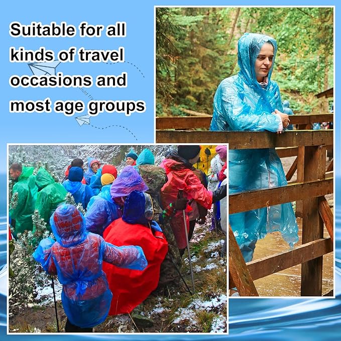 Handepo 200 Pcs Adults Rain Ponchos Bulk Disposable Rain Ponchos with Hood Emergency Disposable Raincoat for Adults Homeless
