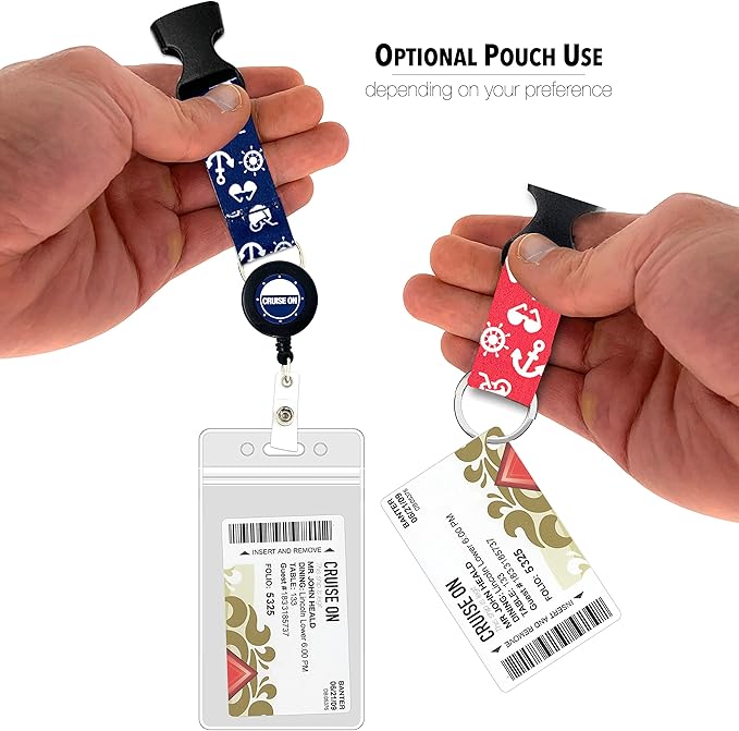 Carnival Cruise Luggage Tag Holders (4 Pack) & Lanyards (2 Pack), Large, Clear & Waterproof, Cruise Essentials 2026-2027 for Ship Cards & Baggage – Durable Travel Accessories (Blue and Pink Icons)