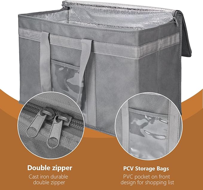 Yalin XXXL Large Insulated Cooler Bag, Styrofoam Cooler of Keep Food Hot or Cold, Reusable Double Zipper Food Delivery Bag for Grocery Shopping, 23" W x 15" H x 14" D