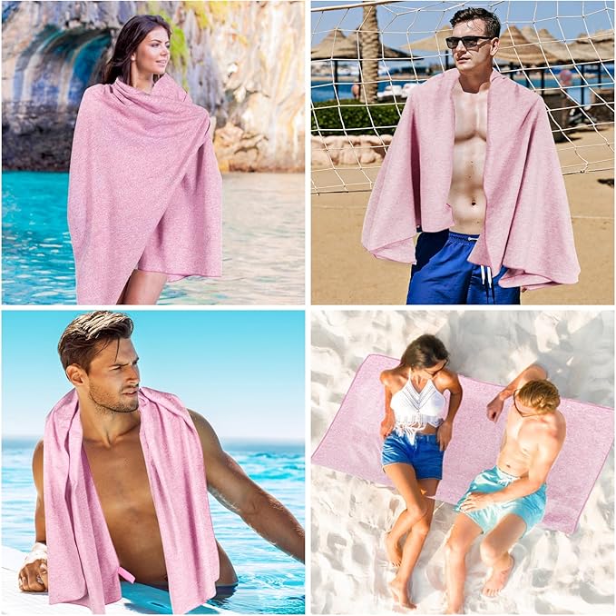 Quick Dry Microfiber Beach Towel,Large Camping Travel Gym Body Sweat Swimming Pool Hot Yoga Mat Towels(Pink, 30X60 Inch)