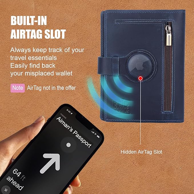 STAR VISTA Cosimo Leather Passport Holder for Exquisite Voyagers or Pilots, Transparent Windows for Travel Document & Dual IDs, RFID Blocking, 2 Passports, 2 IDs, 8 Cards, AirTag Slots, Navy Blue