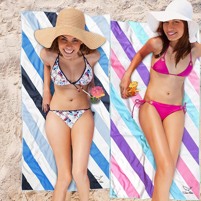 Whale Flotilla 4 Pack Large Quick Dry Beach Towel (30"x60"), Microfiber Sand-Free Beach Towel Set, Super Absorbent Compact Pool Travel Accessories, Purple/Navy/Aqua/Pink