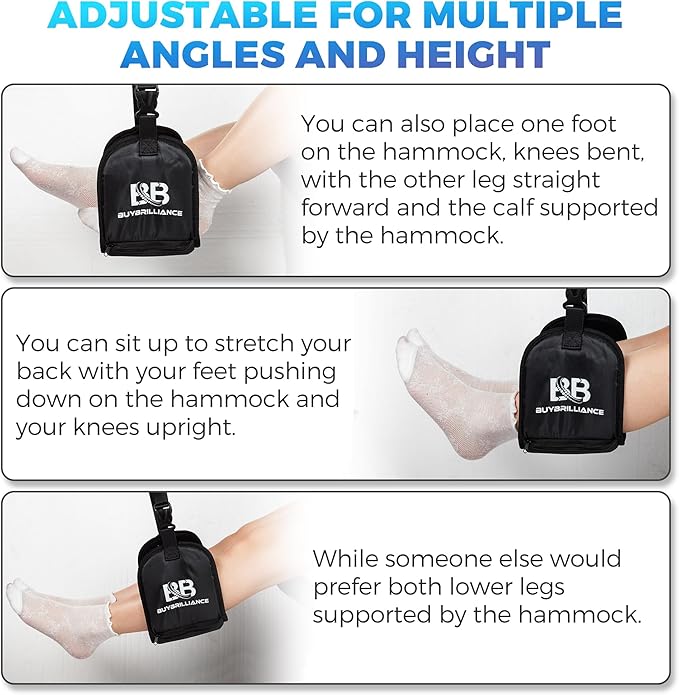 Buybrilliance 2 Pack Foot Hammock for Airplane Travel Adjustable Plane Leg Rests with Memory Foam Support, Portable Footrests for Long Flights, Includes Eye Mask & Earplugs