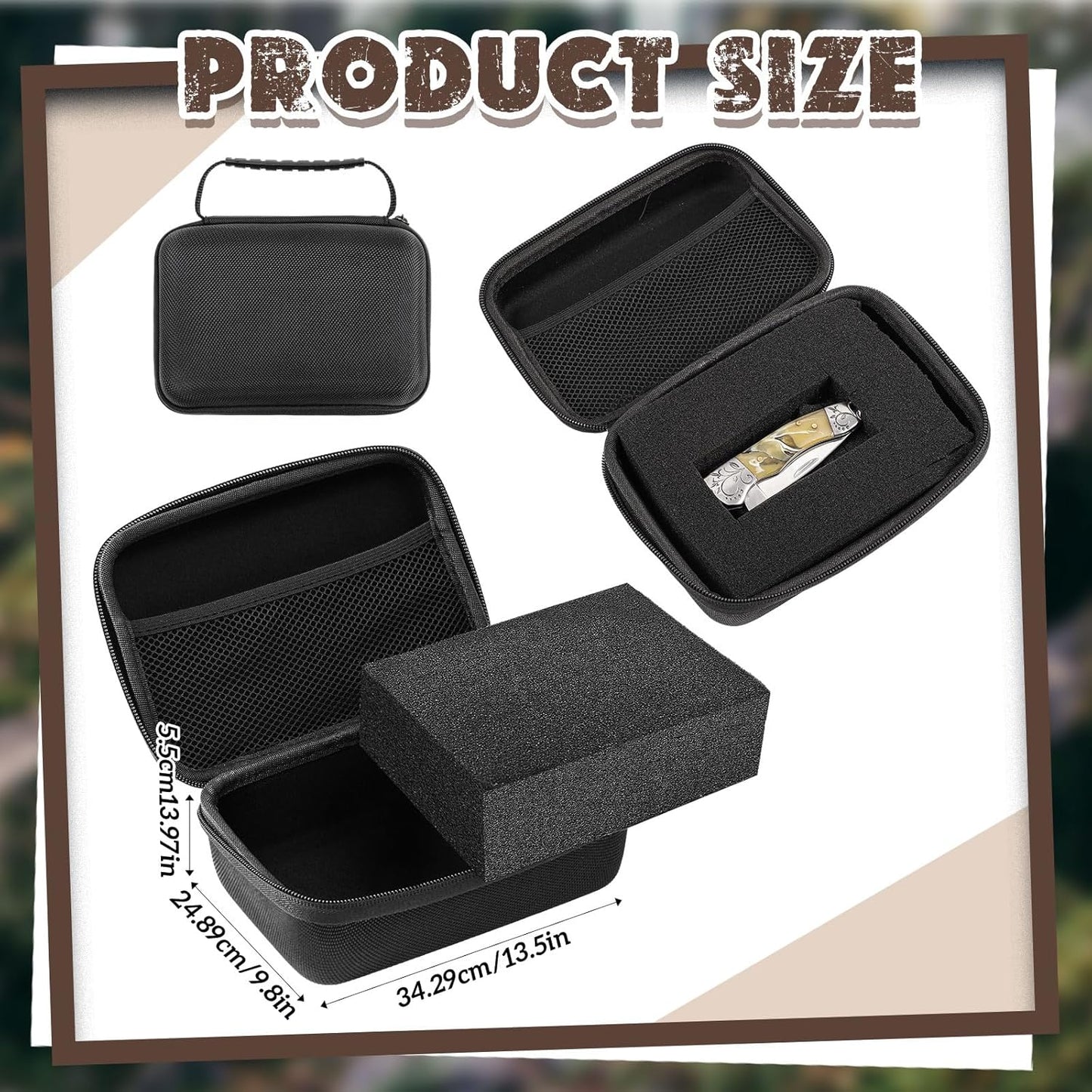 EVA Hard Case with Customizable Foam Protective EVA Carrying Case Shockproof Outdoor for Camera, Digital Products, Electronic Instruments with Knife(Black,13.5 x 9.8 x 5.5inch)