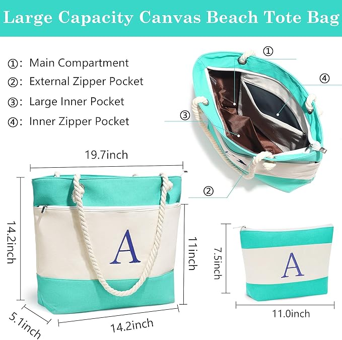 YOOLIFE Beach Bags for Women - Travel Canvas Beach Tote, Pool Waterproof Bag, Travel Essentials, Gifts for Women Birthday
