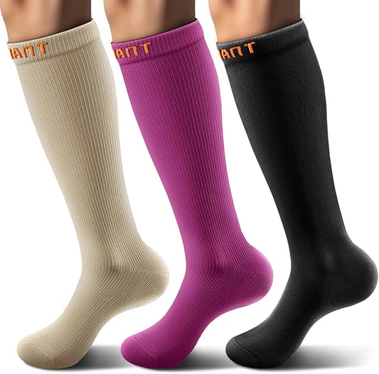 BULLIANT Compression Socks 3Pairs-15-20mmHg Circulation Support Men Women Hiking Sports Recovery-Upgraded Wicking Tech