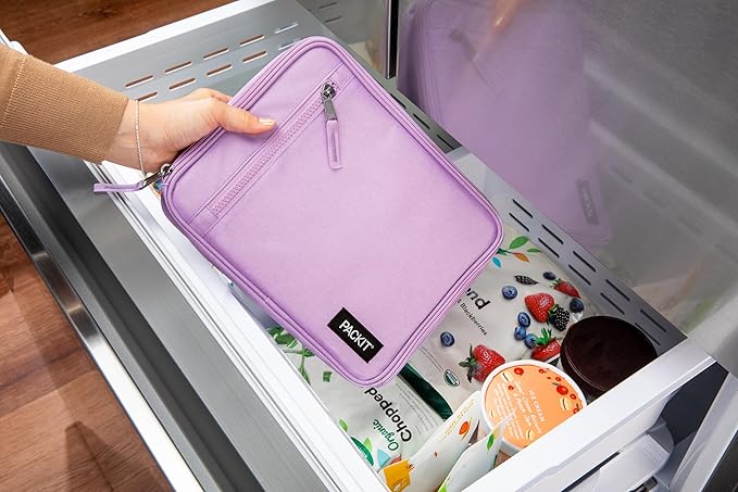 PackIt Freezable Classic Lunch Box, Lavender, Built with EcoFreeze Technology, Collapsible, Reusable, Zip Closure With Zip Front Pocket and Buckle Handle, Designed for Fresh Lunch On the Go