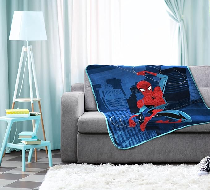 Sunny Side Up Kids Plush Throw Blanket – Children's Soft & Comfy Throw for Couch or Bed – Cozy Home Décor for Living Room & Bedroom, Blue - Spiderman, 40x50 - Travel Blanket