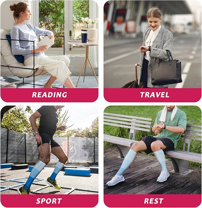 fenglaoda 3 Pairs Compression Socks for Women & Men Knee High Nurse Pregnant Cute Medical Running Travel Athletic