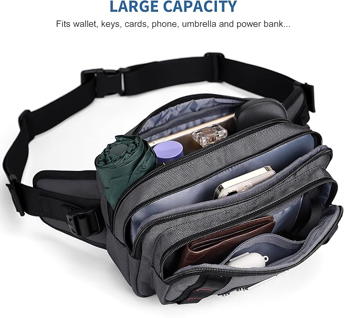 WITZMAN Fanny Pack for Men Casual Waist Bag Travel Mens Belt Bag with Adjustable Strap for Outdoors Cycling Hiking Walking(B732 Silvery Grey)