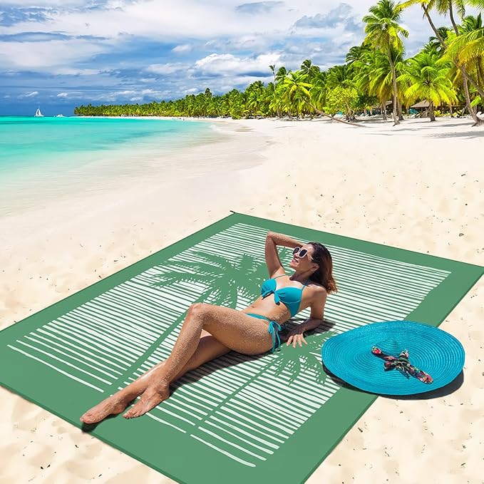 Beach Blanket Waterproof Sandproof Beach Mat for 1-8 Adults Quick Drying Durable Outdoor Picnic Mat for Beach Festival Travel Camping Hiking (COCOTREE, 79"×83"(4 Person))