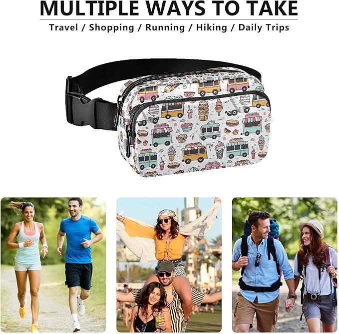 Kawaii Ice Cream Bus Fanny Pack for Women Men Water Resistant Fashion Waist Packs with Adjustable Strap Belt Bag for Travel Workout Jogging Hiking 21220298