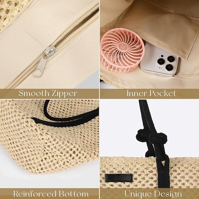 Straw Bags For Women, Crochet Beach Bag Large Woven Shoulder Purse Handbag, Beach Tote Straw Bag for Summer Vacation