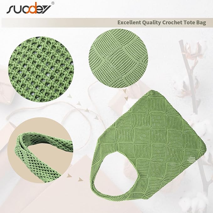 SUOSDEY Crochet Mesh Beach Tote Bag, Knit Summer Vacation Aesthetic Boho Tote Bag for Women