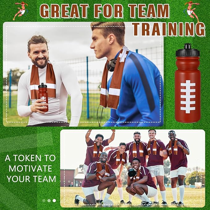24 Pcs Sport Party Favors Include 12 Pcs 20 oz Plastic Soccer Football Basketball Water Bottles Bulk 12 Pcs 40"x12" Softball Baseball Cooling Towels for Soccer Sport Team Gift