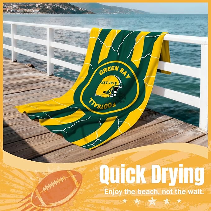 Football Fan Thin Lightweight Microfiber Beach Towel Themed Sand Free Oversized Quick Dry Absorbent Towels Men Women Stuff Packer Team Uncle Christmas Xmas Gag Funny Personalized Unique Gift