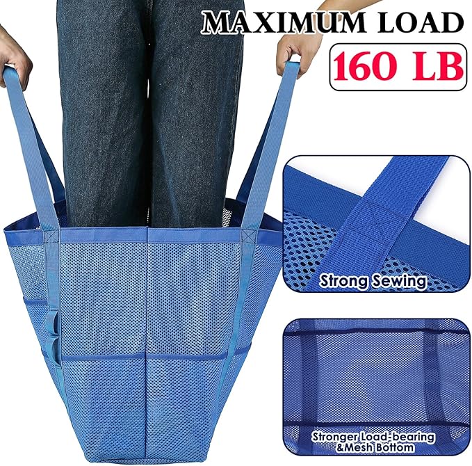 Mesh Beach Bag, Large Beach Tote with Zipper Pocket, Toys Pool Bag for Family Travel Vacation Cruise Essentials